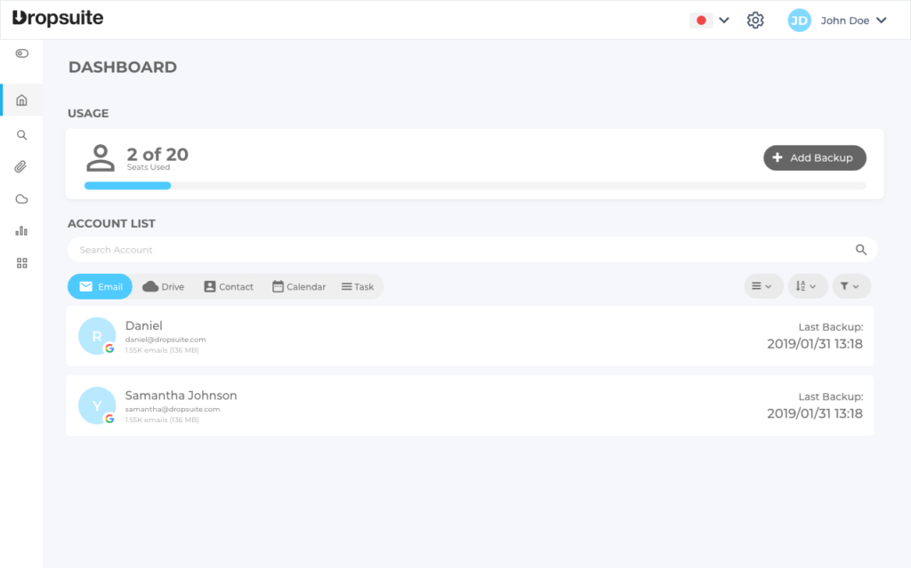 Dropsuite screenshot - Héros de la Boîte de Réception : 10 Meilleurs Logiciels d’Archivage des Emails en 2026
