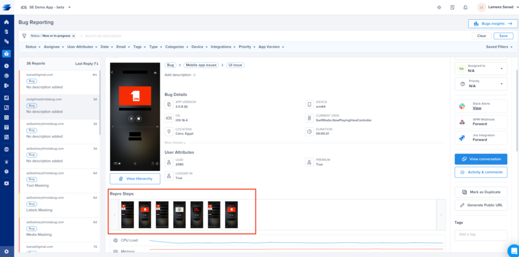 Instabug screenshot - 10 meilleurs outils de débogage passés en revue en 2026