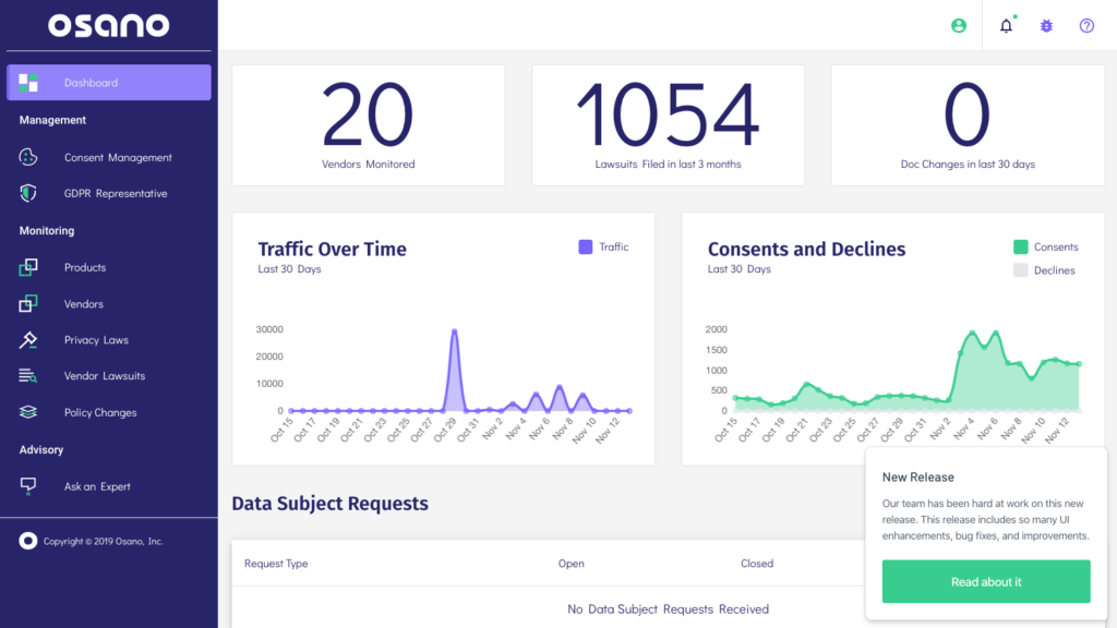 Osano screenshot - Der CTO-Leitfaden zu 10 OneTrust-Alternativen