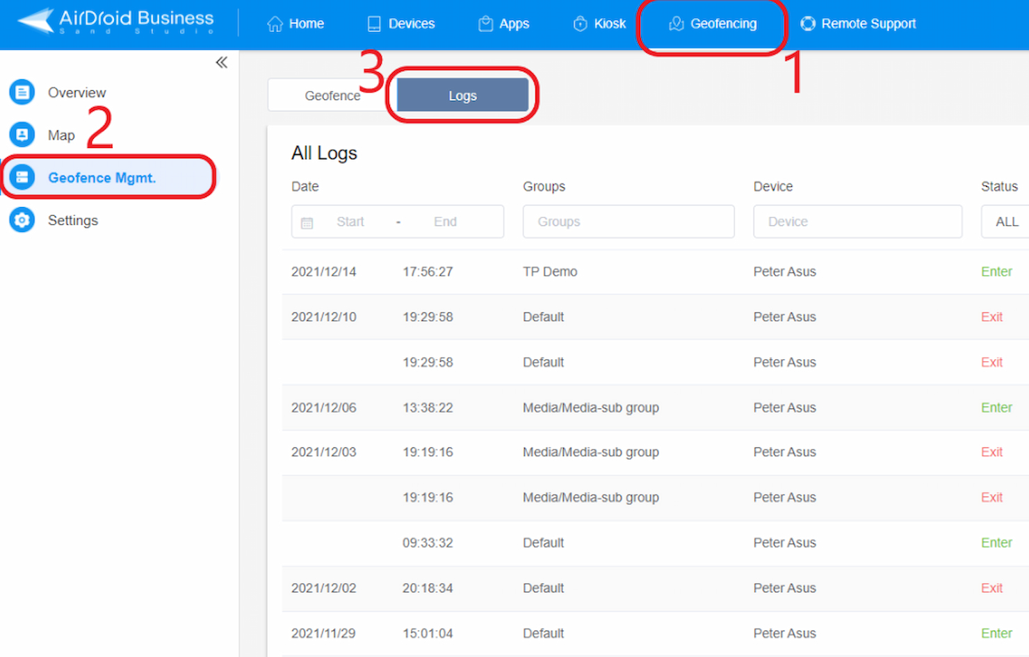 AirDroid Business screenshot - Zukunft gestalten: 10 beste Geofencing-Softwarelösungen 2026
