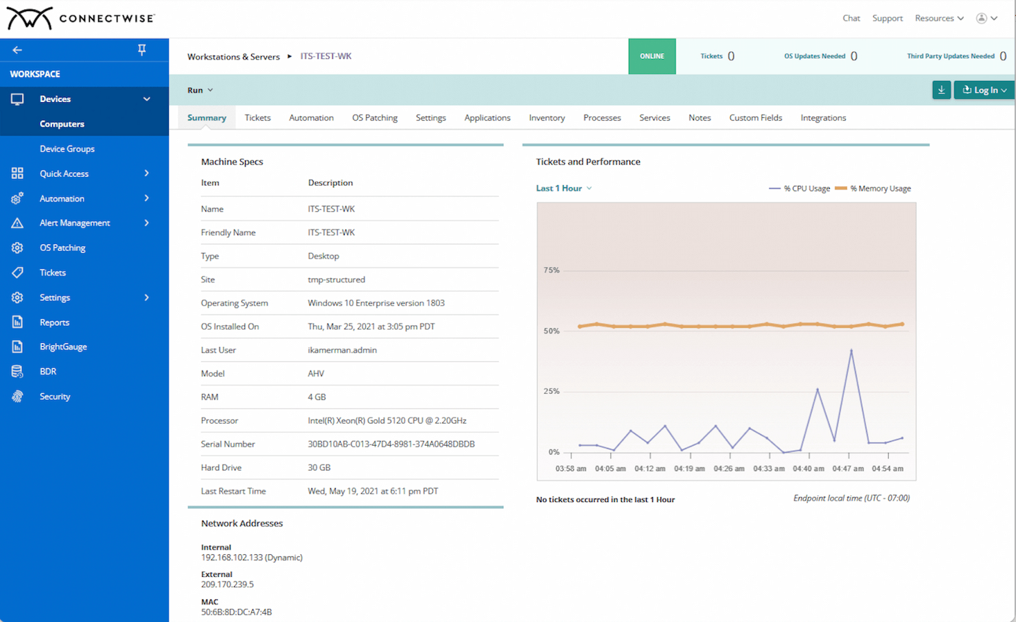 ConnectWise RMM screenshot - Guide des 20 meilleurs logiciels RMM de 2026