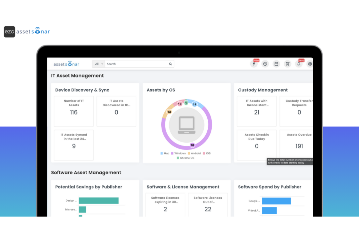 Ezo AssetSonar screenshot - 20 Meilleurs Logiciels de Gestion d’Actifs pour les Équipes Informatiques en 2026