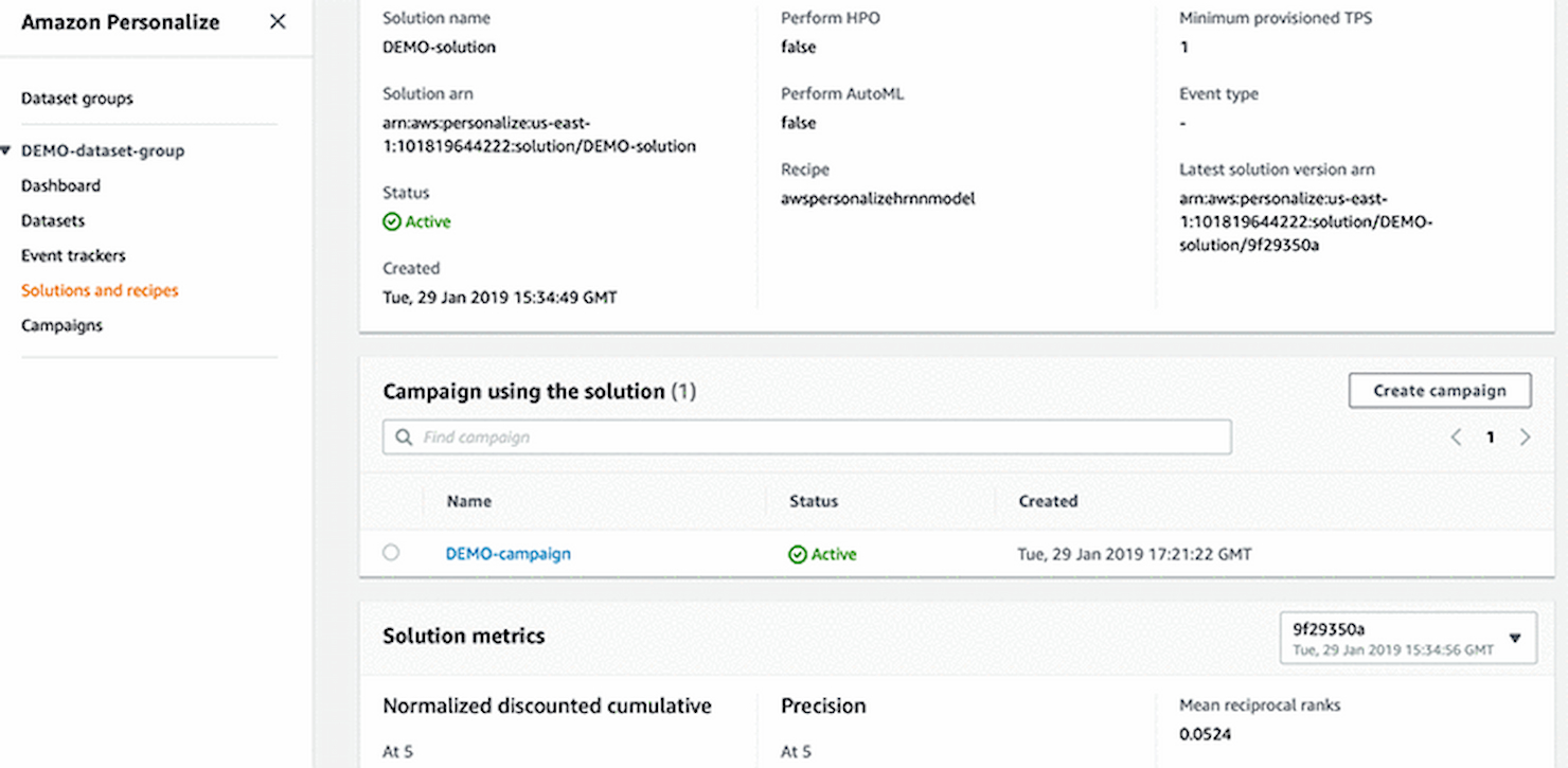 Amazon Personalize screenshot - Les 10 meilleurs logiciels d’apprentissage automatique en 2026