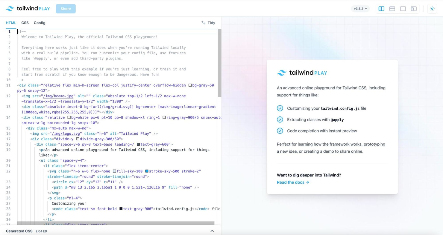 Tailwind CSS screenshot - 12 beste Webentwicklungs-Tools im Test für 2026