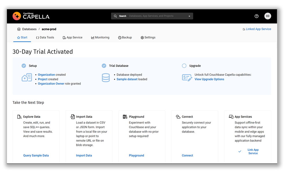 Couchbase Capella screenshot - 12 meilleures bases de données NoSQL examinées pour 2026