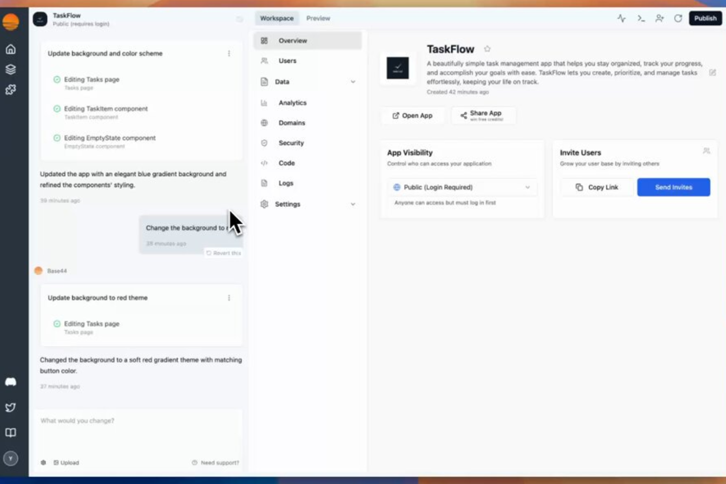 Base44 screenshot - 15 Meilleurs Logiciels de Développement d’Applications en 2026