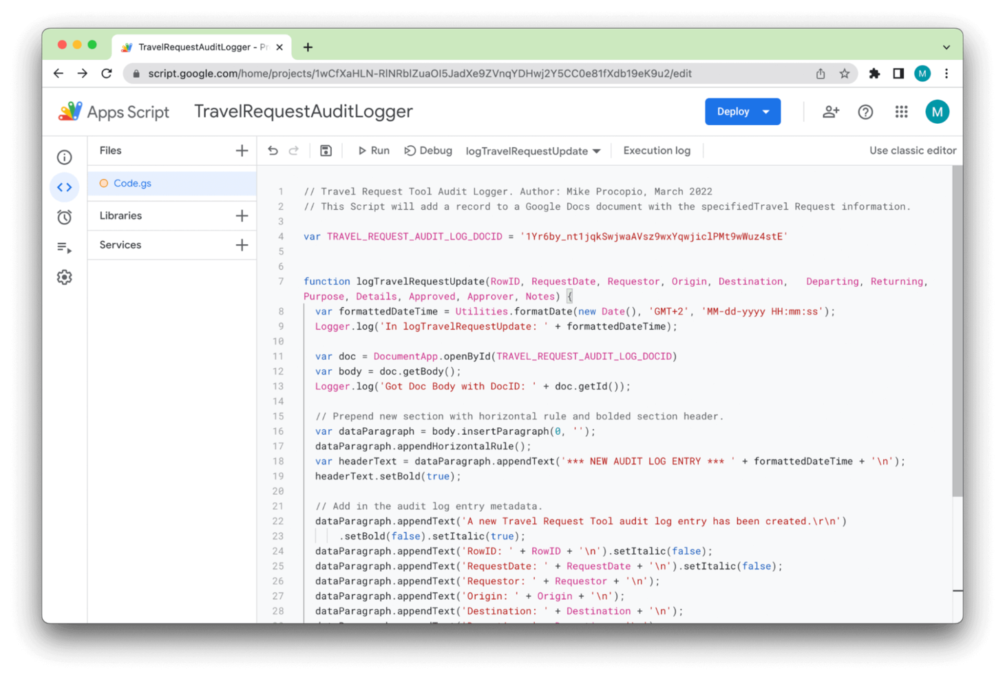 Apps Script screenshot - 1 Beste Low-Code-Plattformen zur App-Entwicklung im Jahr 2026