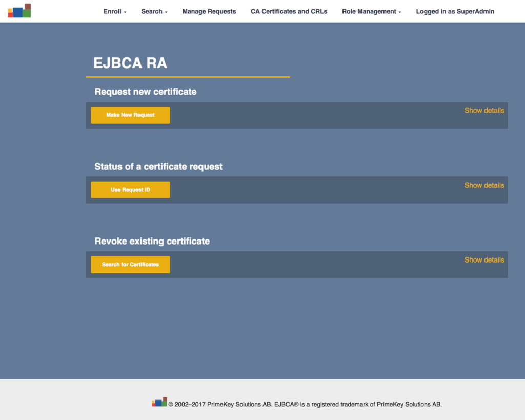 EJBCA (Enterprise JavaBeans Certificate Authority) screenshot - Cyber Sensé : Guide des 10 Meilleurs Logiciels PKI de 2026
