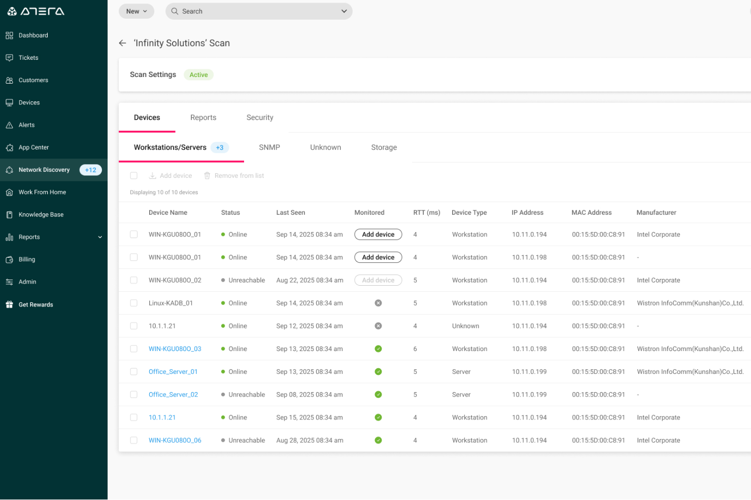 Atera screenshot - 20 Meilleurs Logiciels de Surveillance Réseau Passés en Revue pour 2026