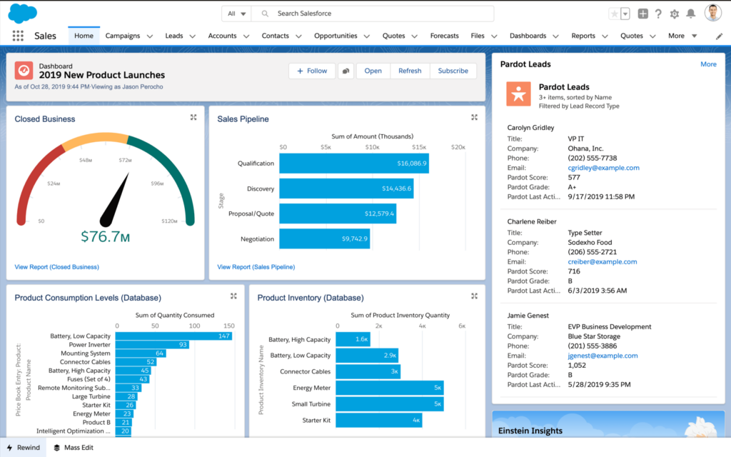 Salesforce Sales Cloud screenshot - 10 meilleures solutions de stockage de données d’entreprise évaluées en 2026