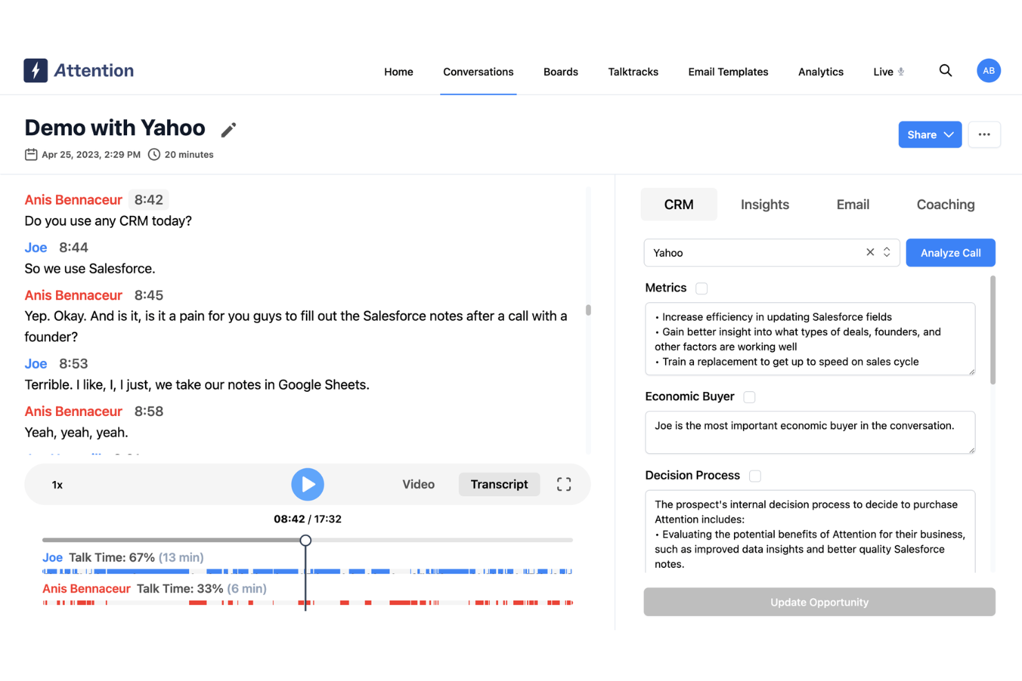 Attention screenshot - 10 Beste Conversational Intelligence Software Im Jahr 2026
