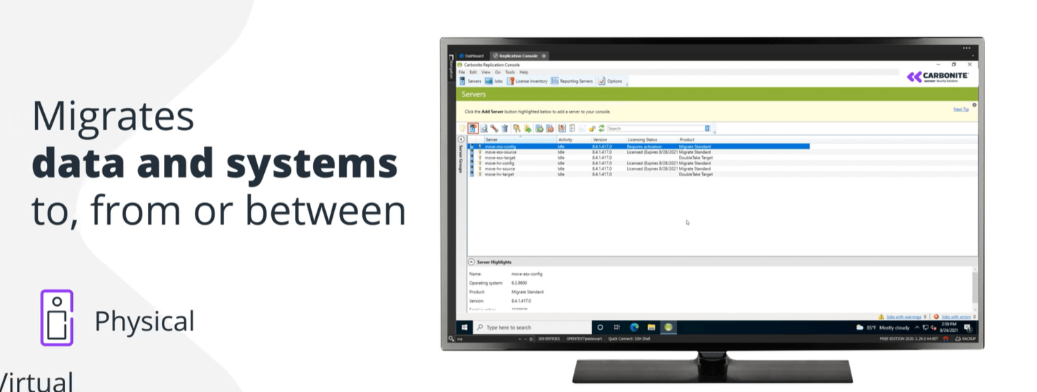 Carbonite Migrate screenshot - 10 meilleures solutions de migration vers le cloud examinées pour 2026