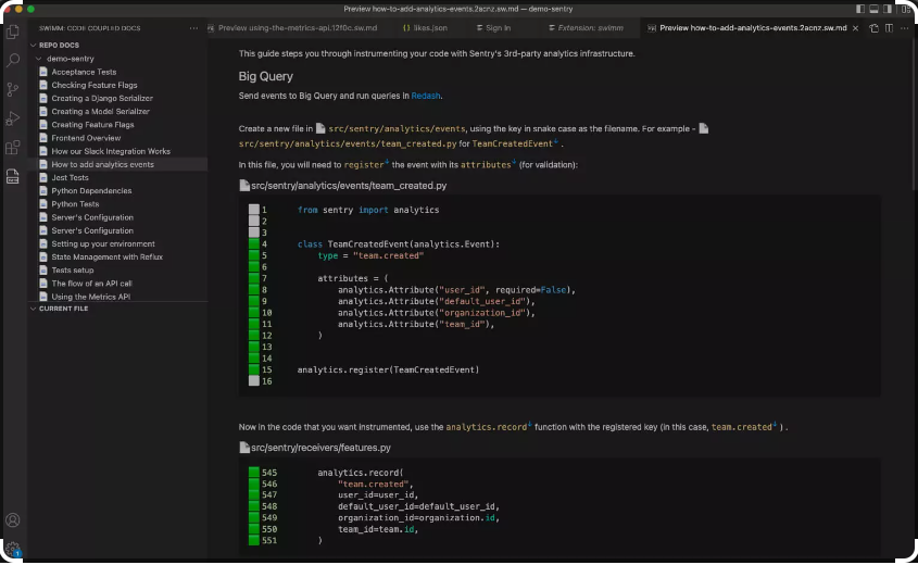 Swimm screenshot - 15 meilleurs outils de visualisation de code évalués en 2026