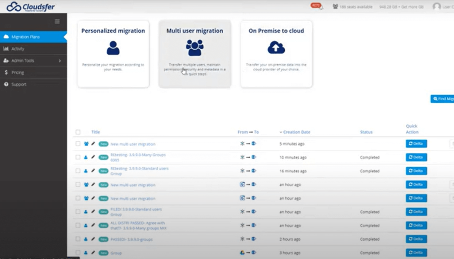 Cloudsfer screenshot - 10 beste Cloud-Migrationslösungen im Test für 2026