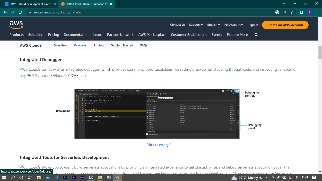 Amazon Web Services Cloud9 screenshot - 10 meilleures plateformes de développement cloud évaluées pour 2026