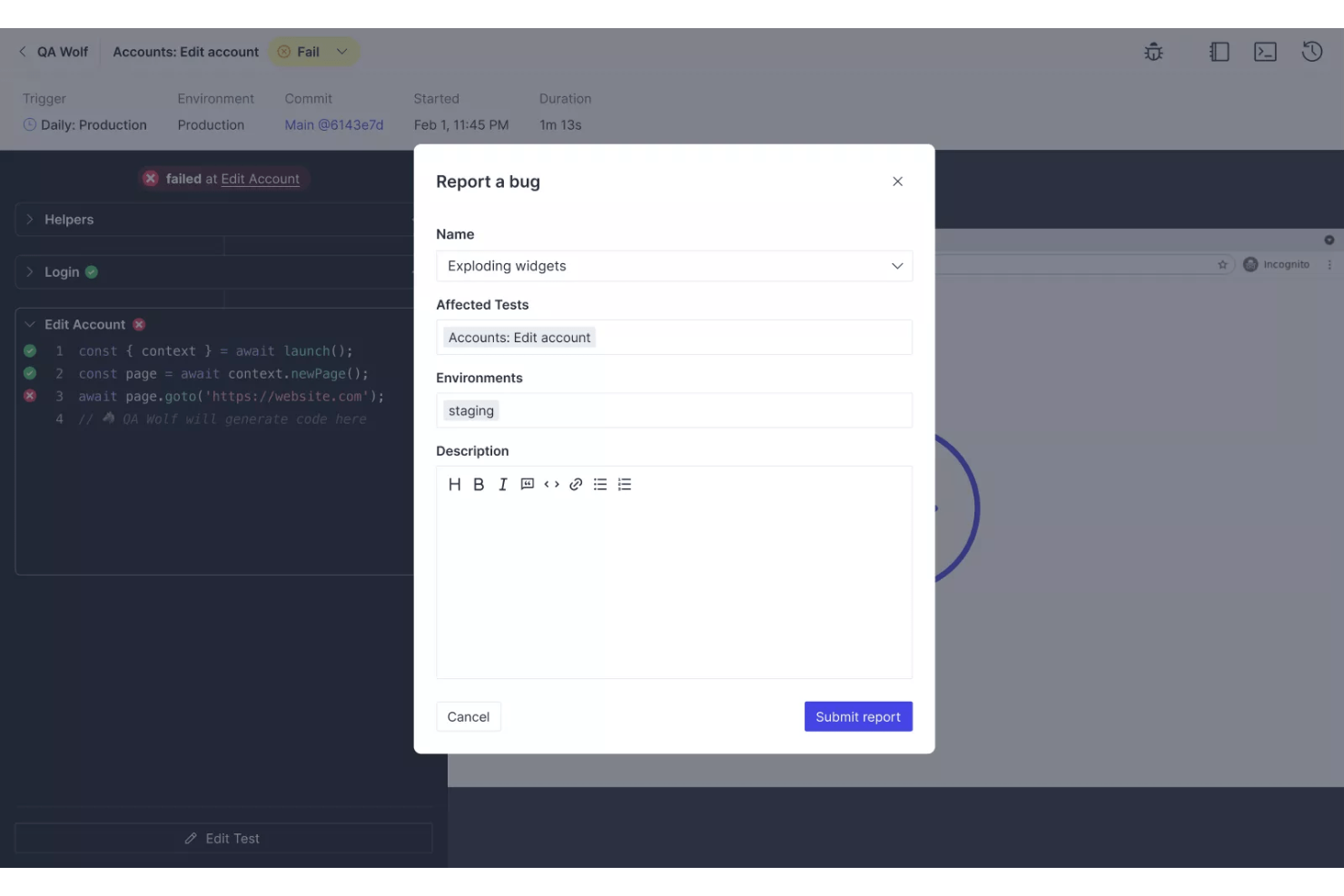 QA Wolf screenshot - 10 beste automatisierte Testtools im Test für 2026