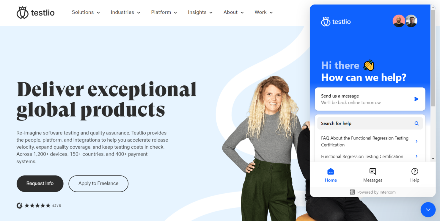 Testlio screenshot - 10 meilleurs services de tests automatisés évalués en 2026