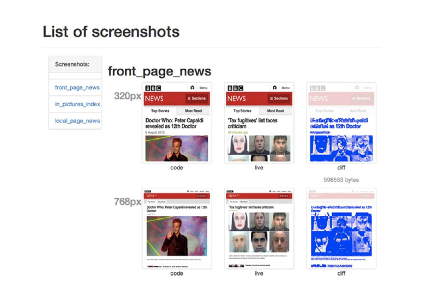 Wraith screenshot - 10 Beste Tools für visuelles Regressions-Testing im Test 2026