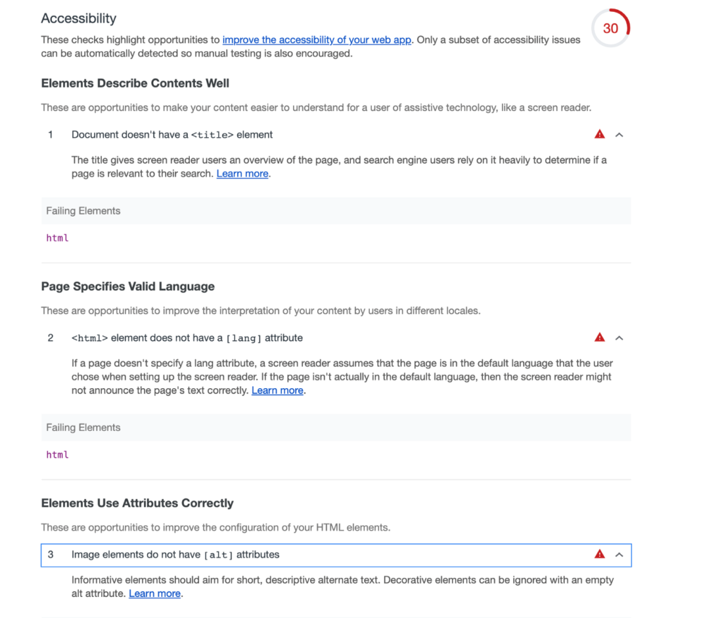 Google Lighthouse screenshot - 10 Meilleurs Outils de Test d’Accessibilité Web en 2026