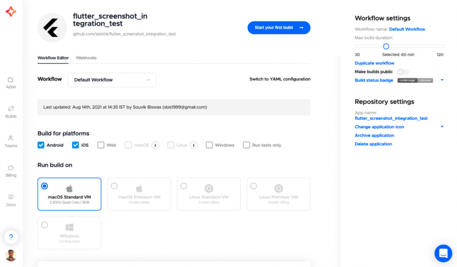 Codemagic screenshot - 15 beste mobile Test-Tools im Test 2026
