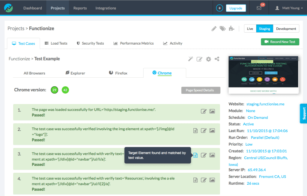 Functionize screenshot - 15 Meilleurs Outils de Test Multi-Navigateurs Passés en Revue en 2026