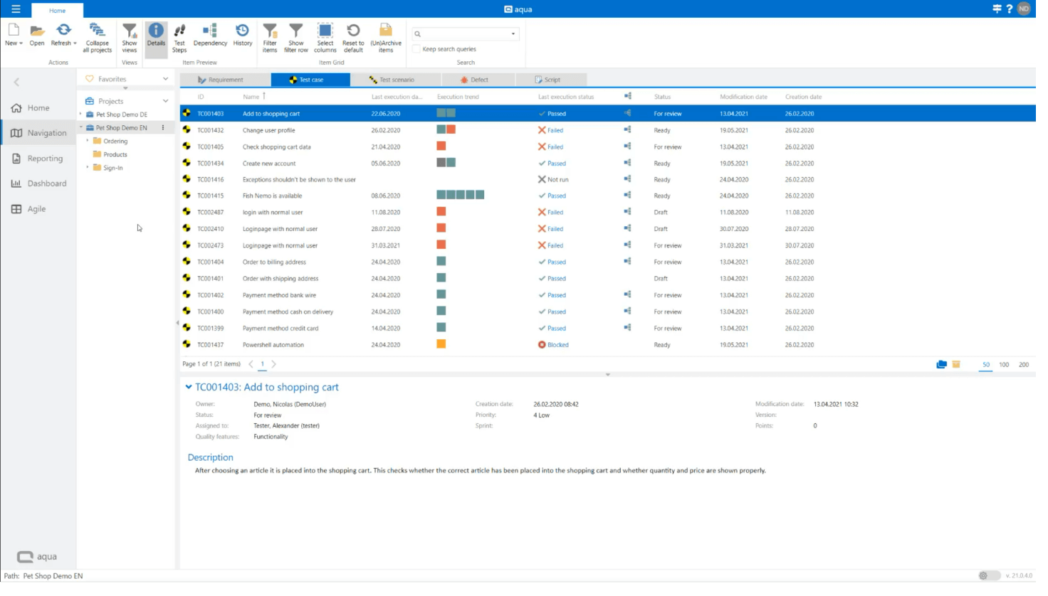 aqua ALM screenshot - 20 Beste Testfall-Management-Software im Jahr 2026