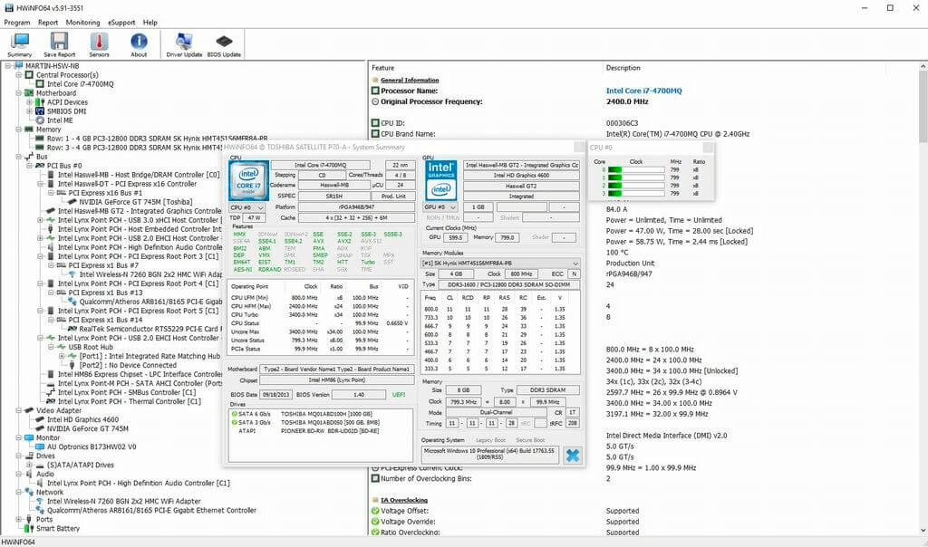 HWiNFO64 screenshot - 15 Meilleurs Logiciels de Test de Résistance Passés en Revue en 2026