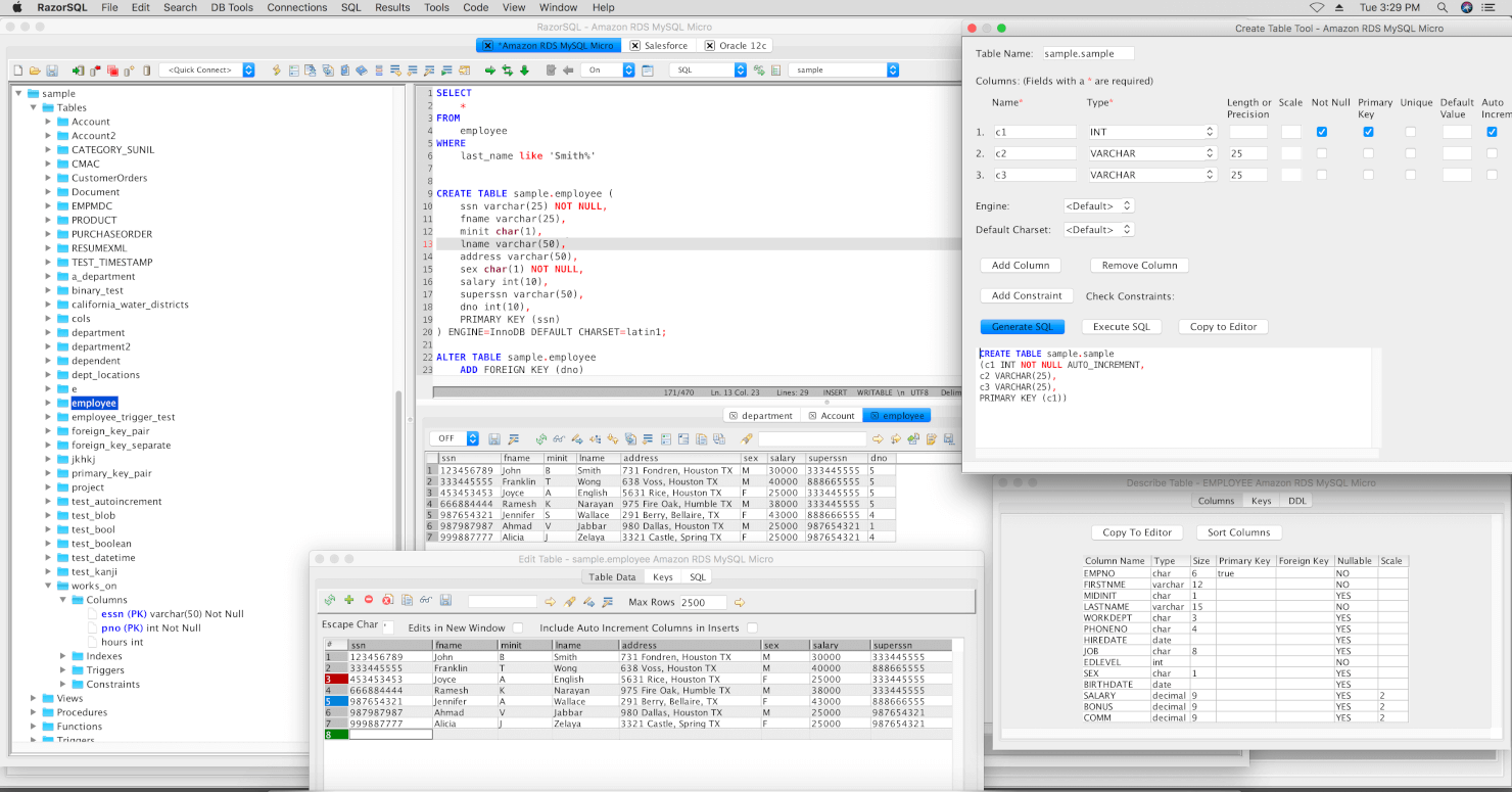 RazorSQL screenshot - 3 meilleurs éditeurs SQL évalués en 2026