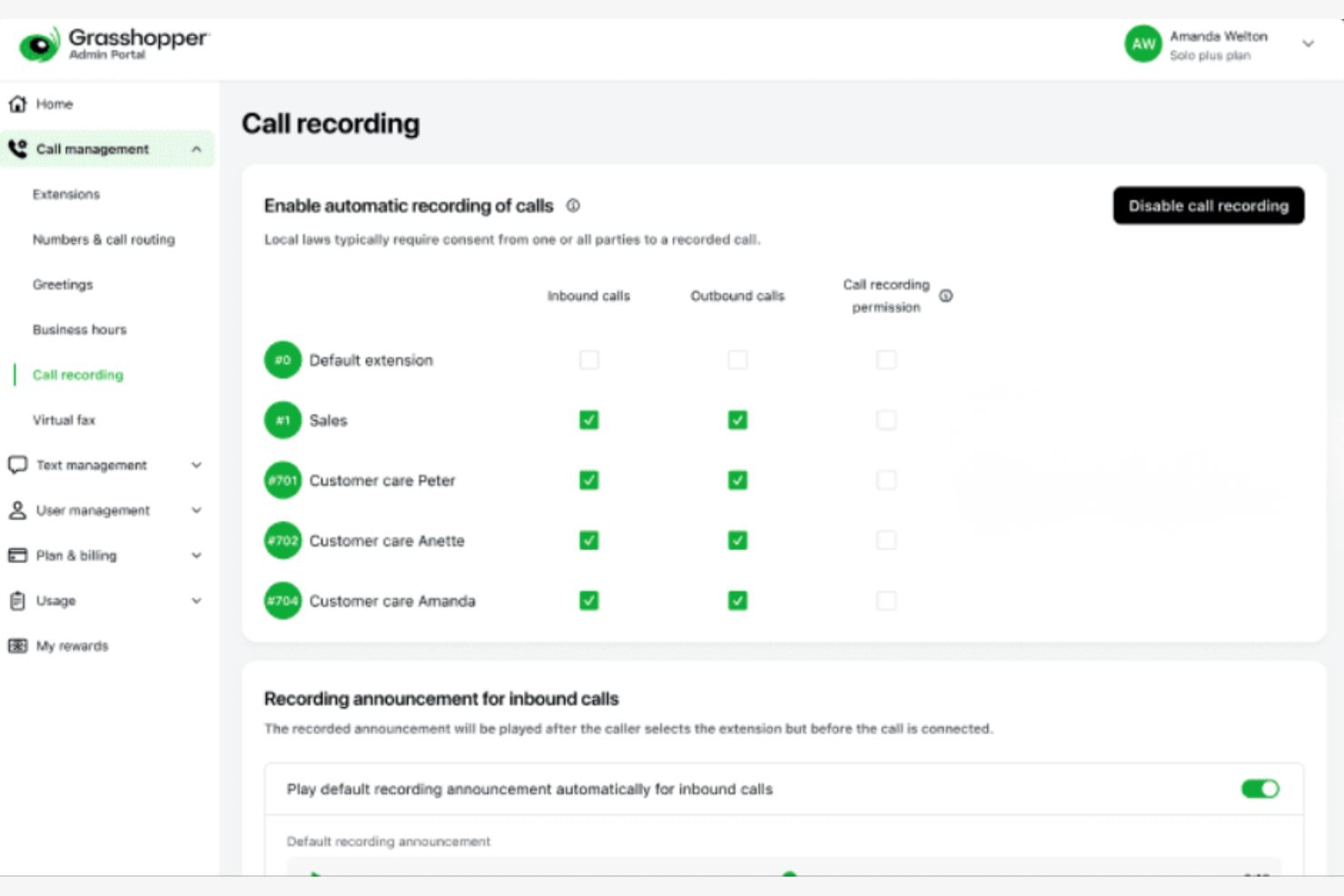 Grasshopper screenshot - 10 meilleures alternatives à Aircall évaluées en 2026
