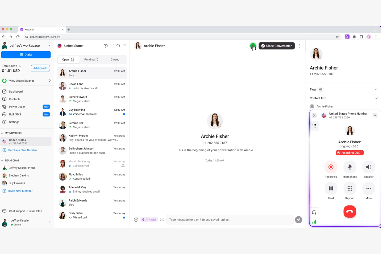 KrispCall screenshot - 10 meilleures alternatives à Aircall évaluées en 2026