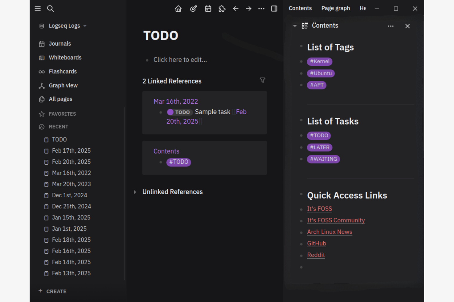 Logseq screenshot - 10 Beste Notion-Alternativen im Test 2026