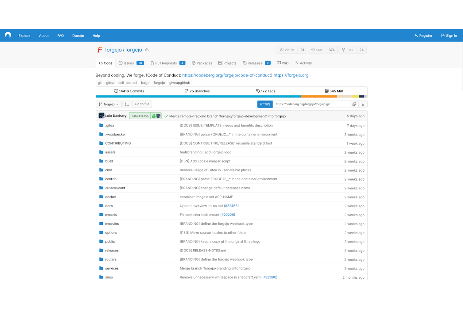 Codeberg screenshot - 10 meilleures alternatives à GitHub évaluées en 2026