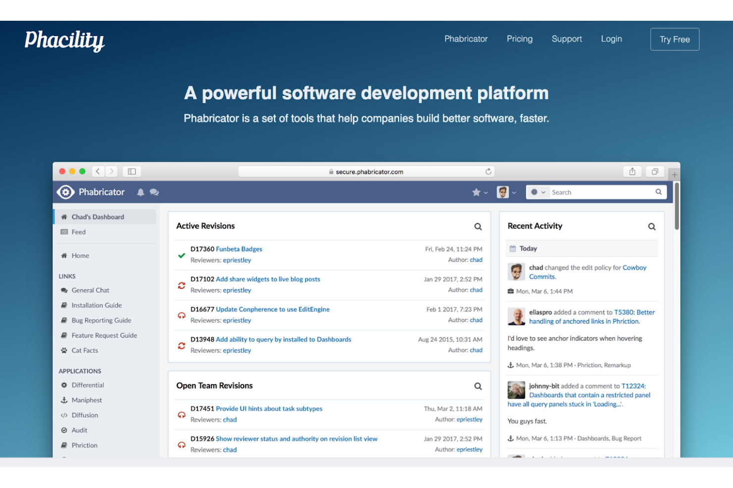 Phabricator screenshot - 10 meilleures alternatives à GitHub évaluées en 2026