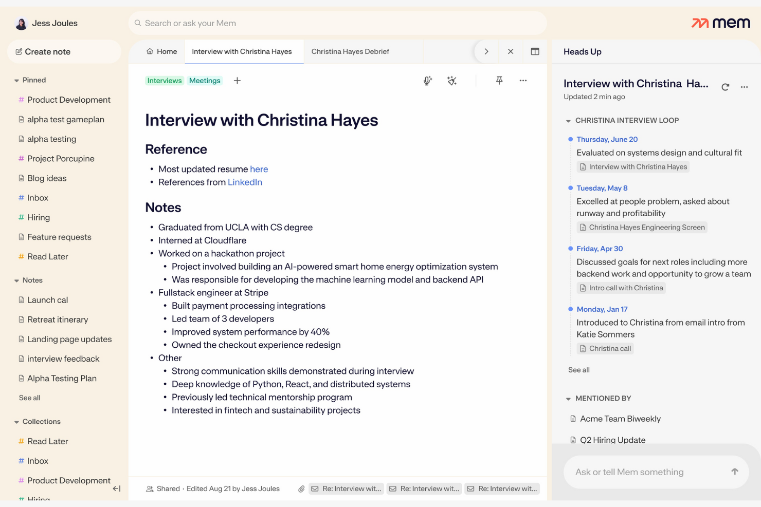 Mem screenshot - 10 Beste Notion-Alternativen im Test 2026