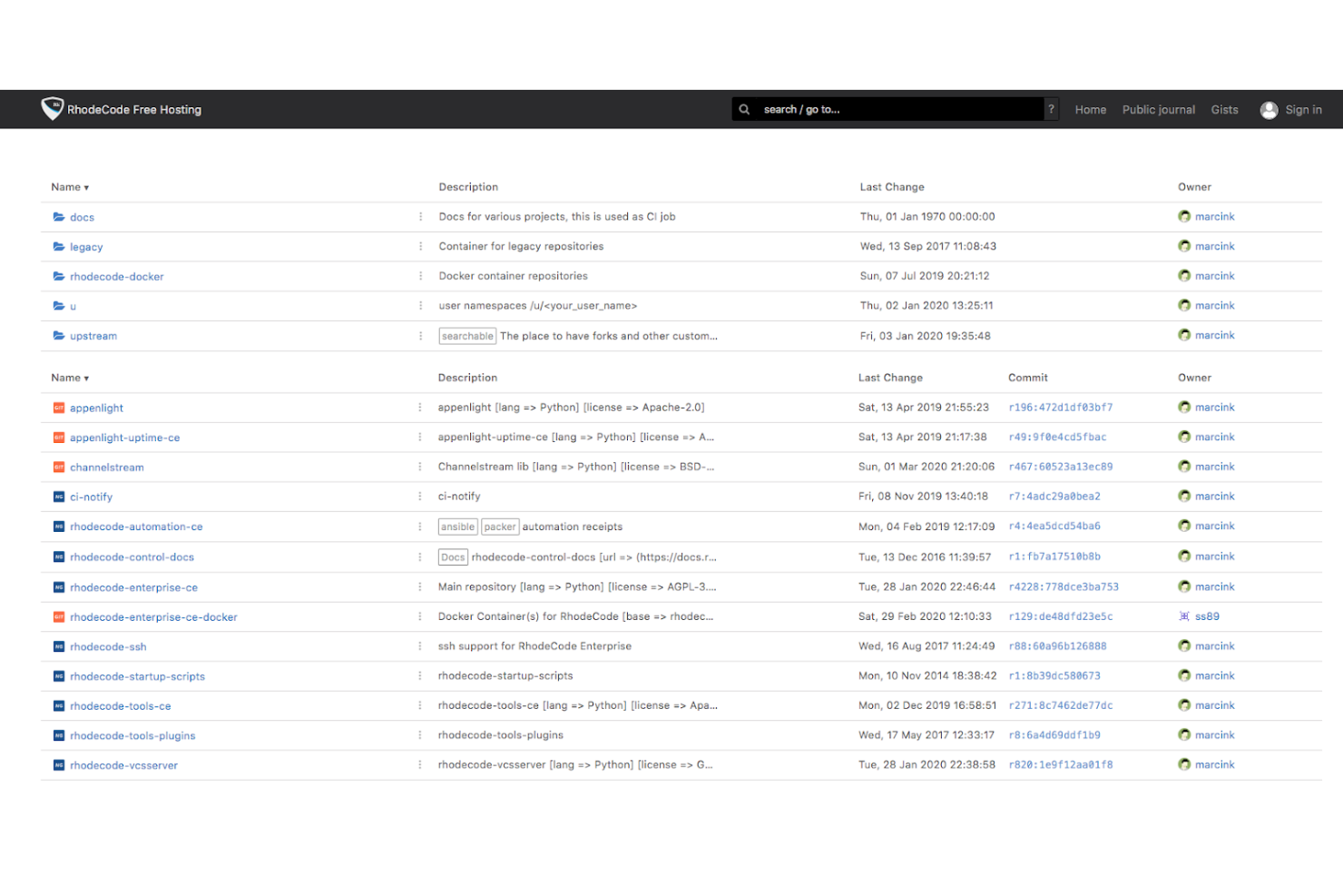 RhodeCode screenshot - 10 meilleures alternatives à GitHub évaluées en 2026