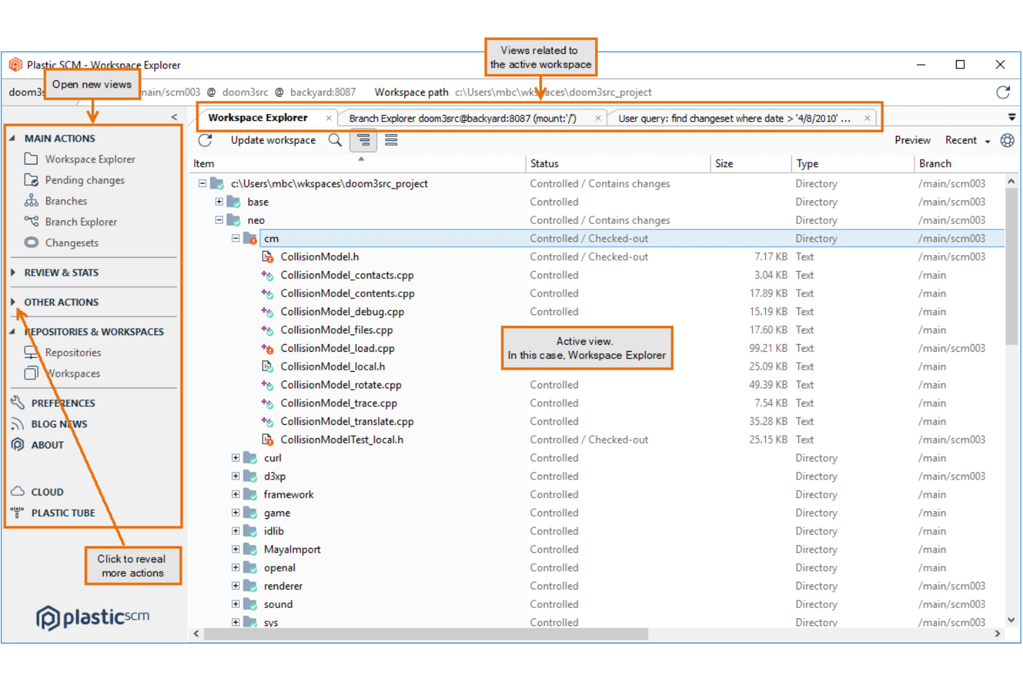 Plastic SCM screenshot - J’ai testé 17 alternatives à Git : mes meilleurs choix pour 2026