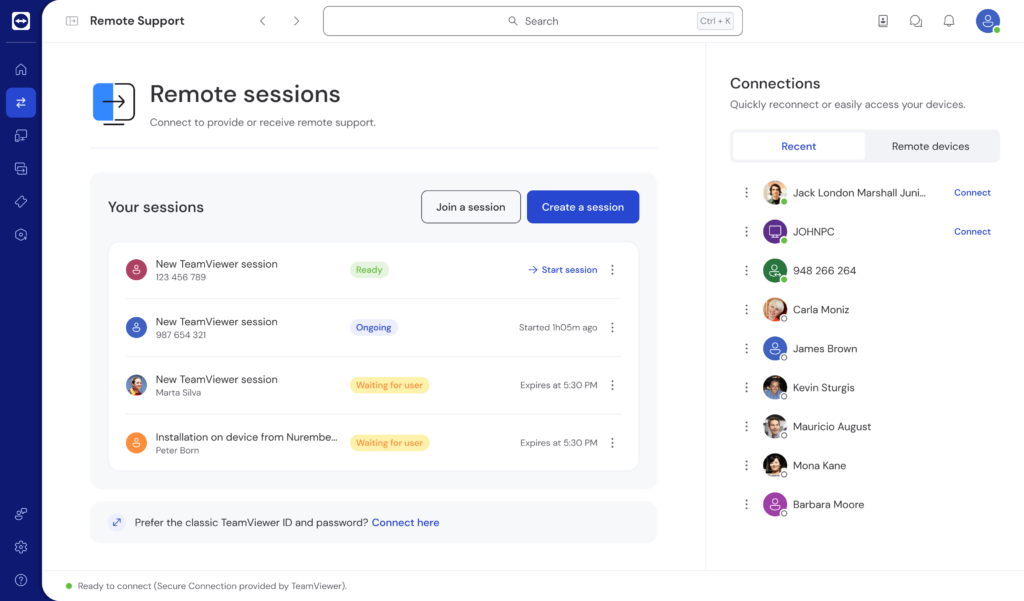 TeamViewer screenshot - 10 meilleures alternatives à ConnectWise ScreenConnect pour 2026