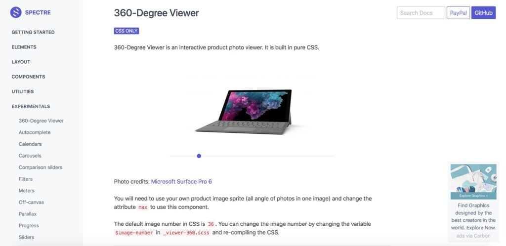 SPECTRE.CSS screenshot - 10 meilleures alternatives à Bootstrap analysées en 2026