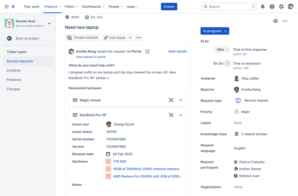 Jira Service Management screenshot - 10 meilleures alternatives à ConnectWise PSA passées en revue en 2026