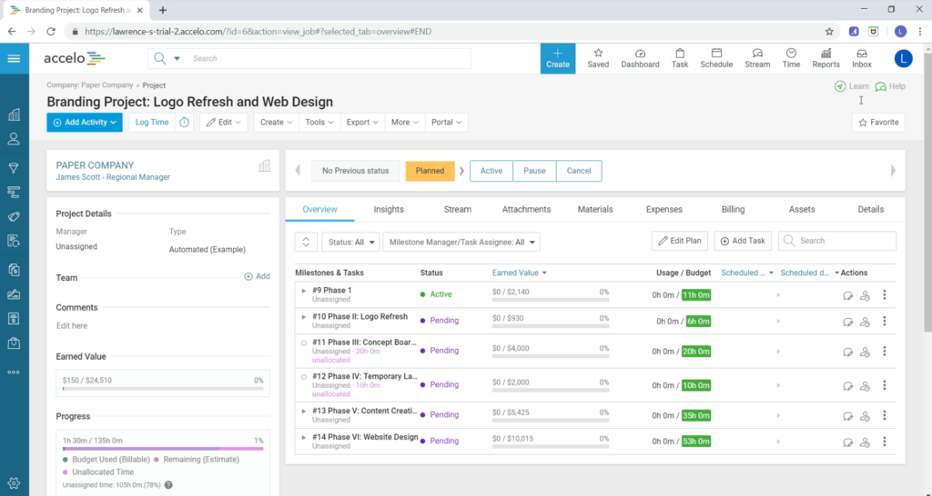 Accelo screenshot - 10 meilleures alternatives à ConnectWise PSA passées en revue en 2026