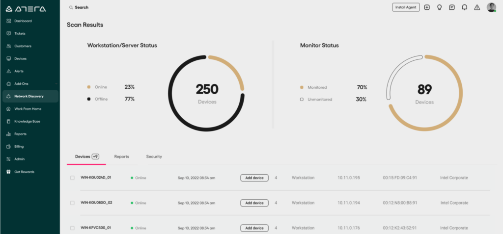 Atera screenshot - 10 meilleures alternatives à ConnectWise PSA passées en revue en 2026