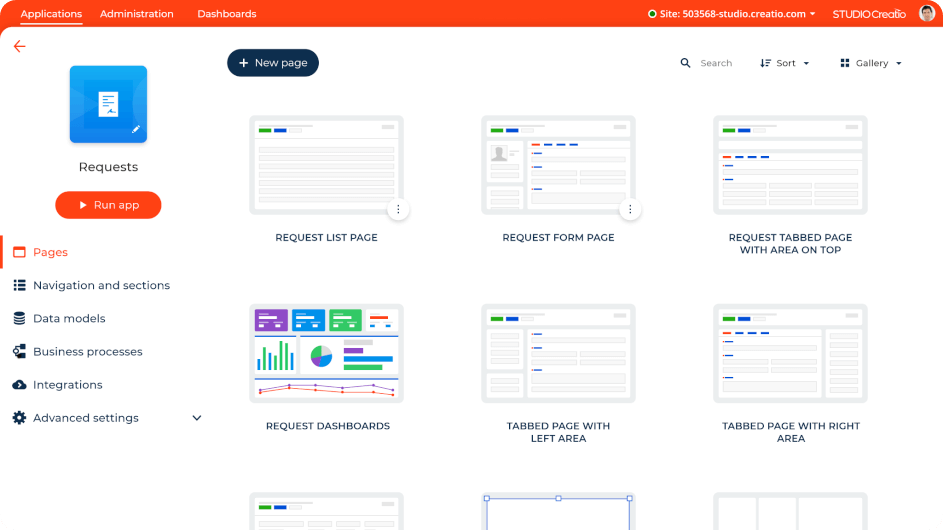Creatio Studio screenshot - 10 Mejores Plataformas Low-Code para Crear Aplicaciones en 2026