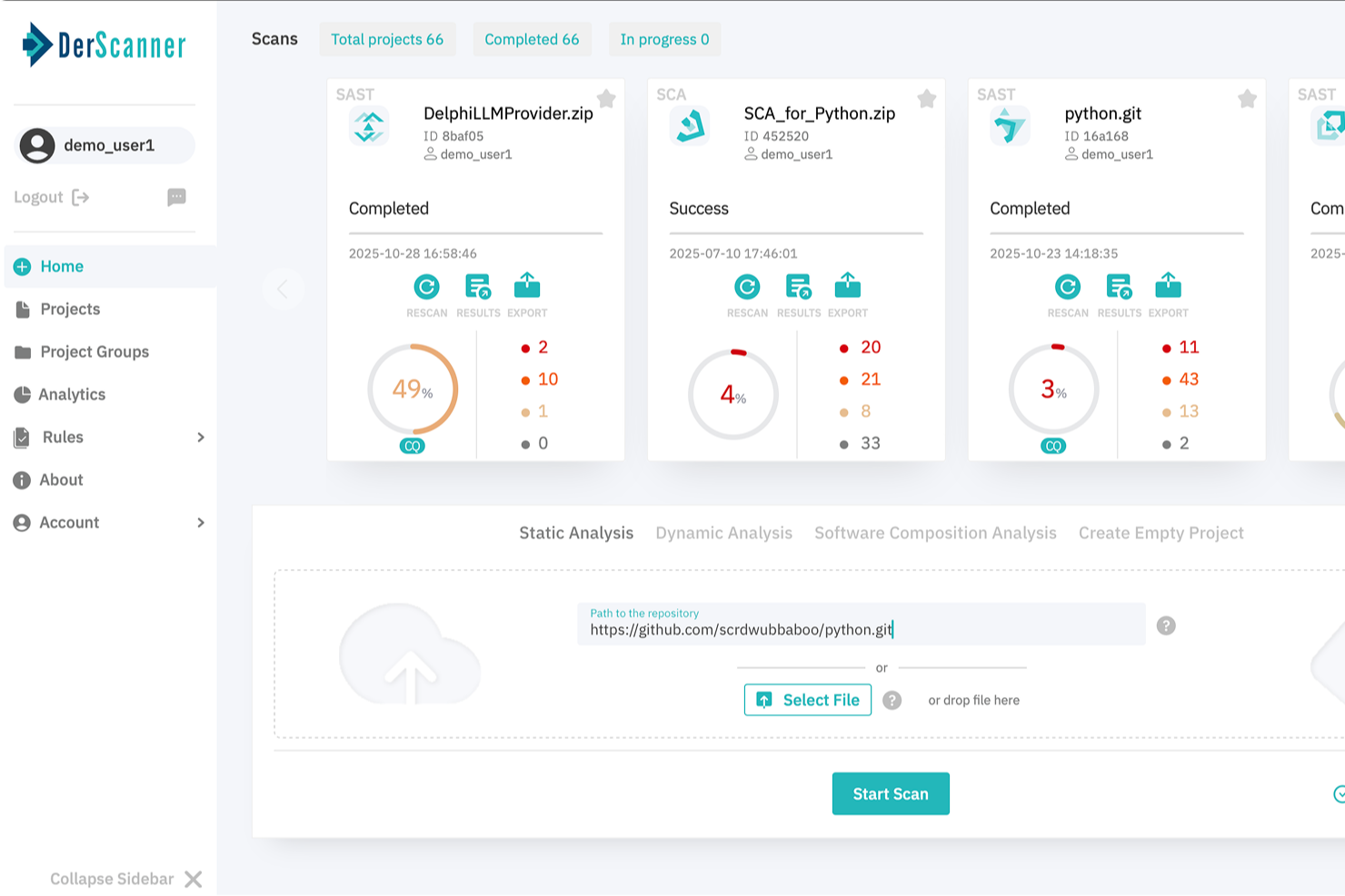 DerScanner screenshot - Las 10 Mejores Herramientas de Análisis de Código en 2026
