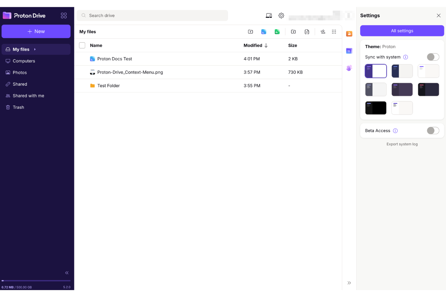 Proton Drive screenshot - Le 10 migliori alternative a Google Drive nel 2026
