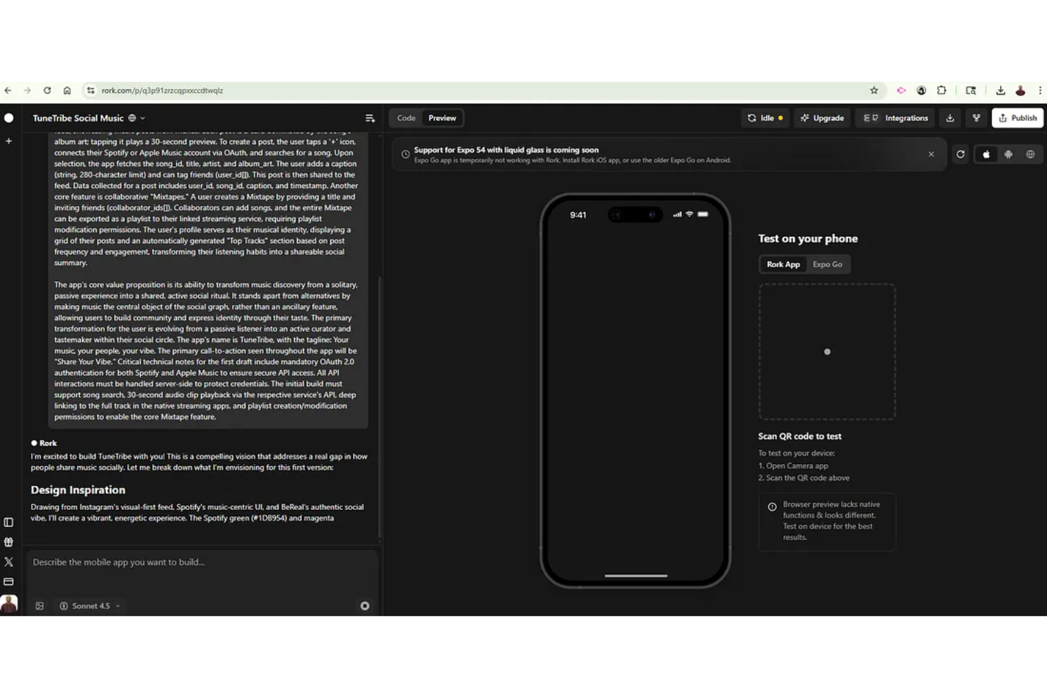 Rork screenshot - Le 10 migliori piattaforme di programmazione dal vibe positivo nel 2026