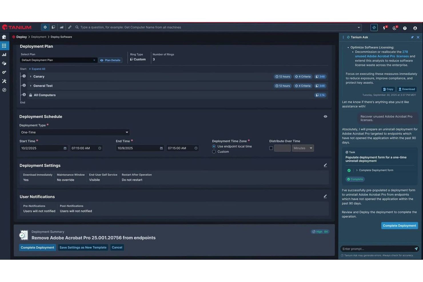Tanium Patch screenshot - 10 migliori alternative ad Automox nel 2026