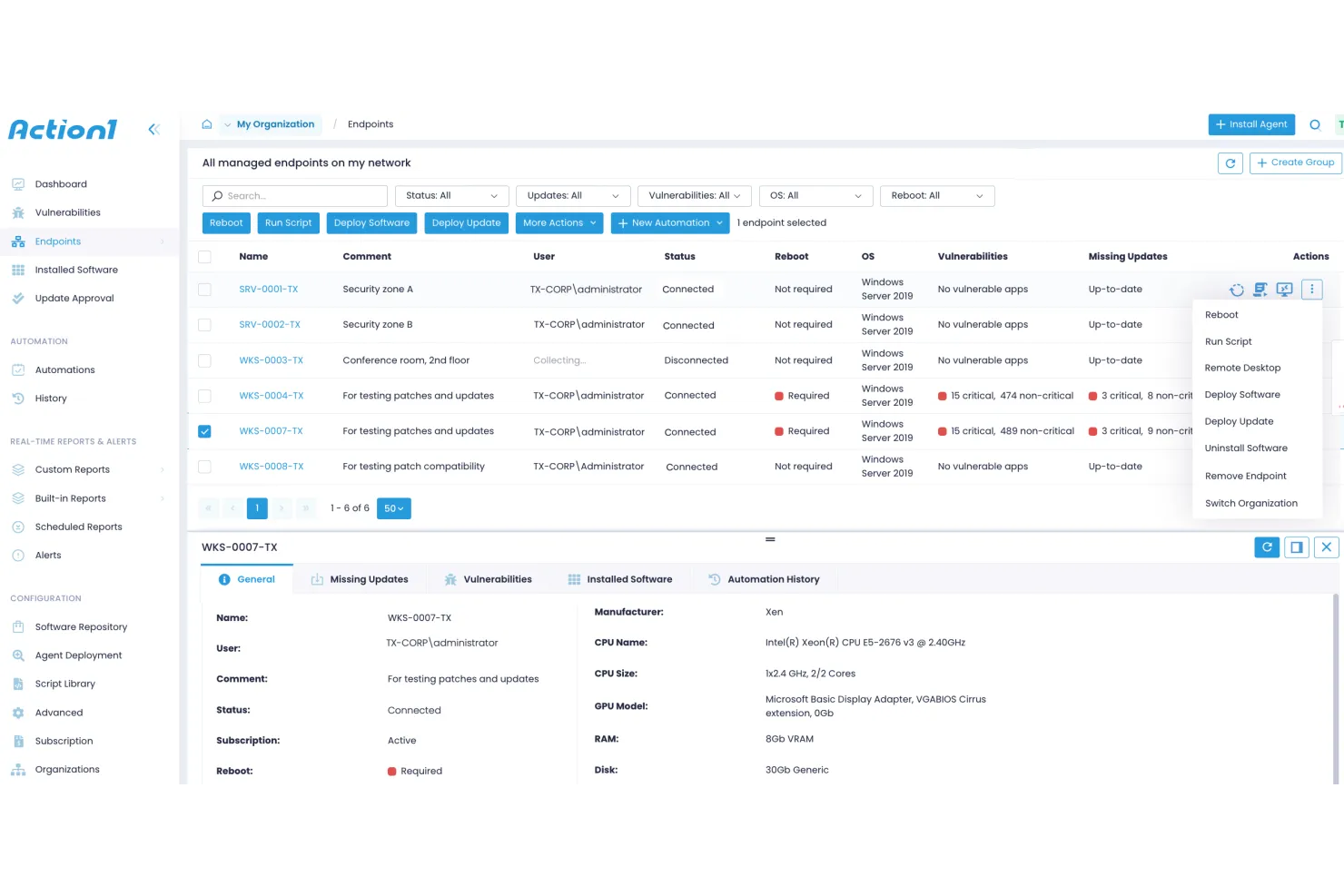 Action1 screenshot - Le 10 migliori alternative ad Automox nel 2026