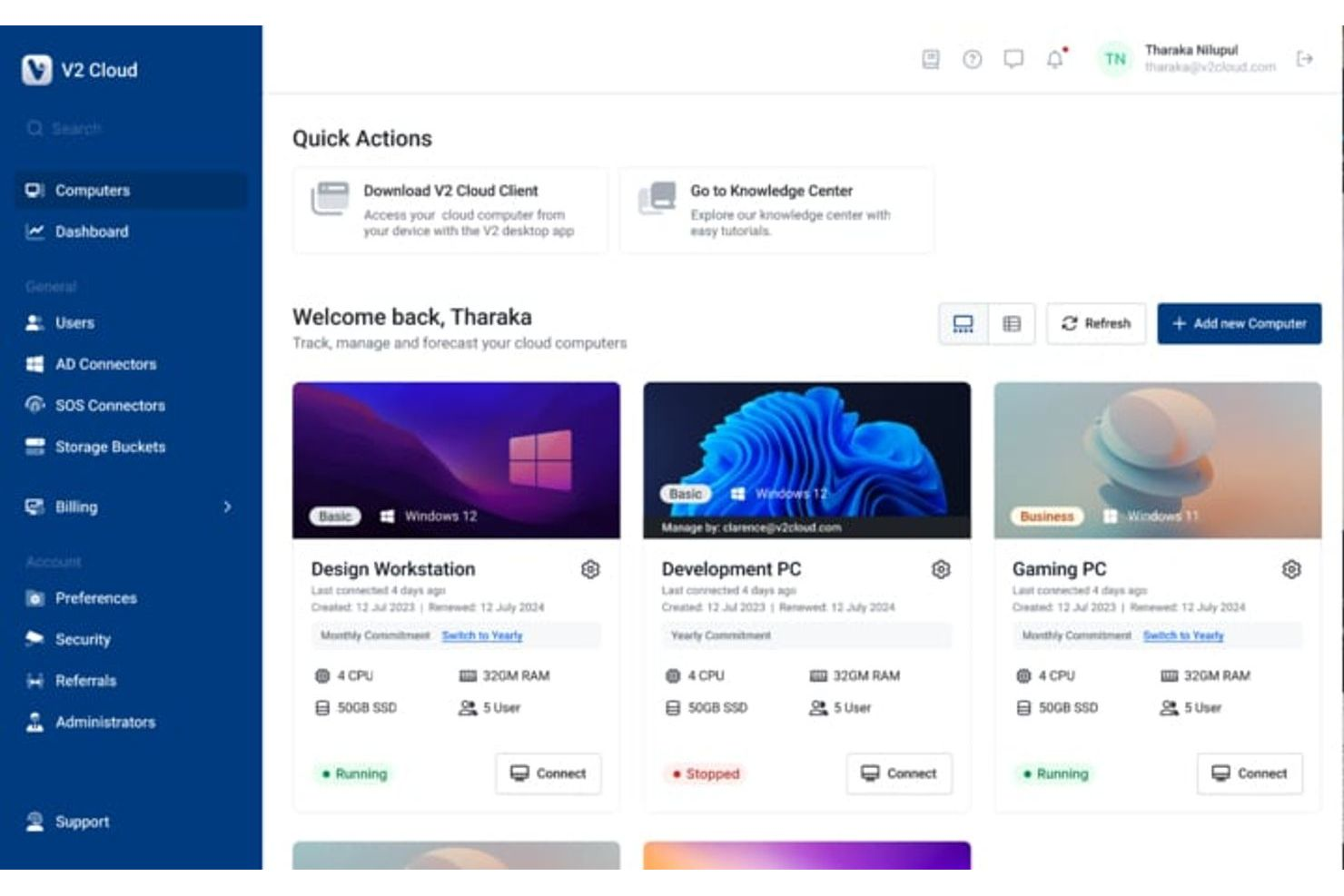 V2 Cloud screenshot - Le 10 migliori alternative a VirtualBox per il 2026