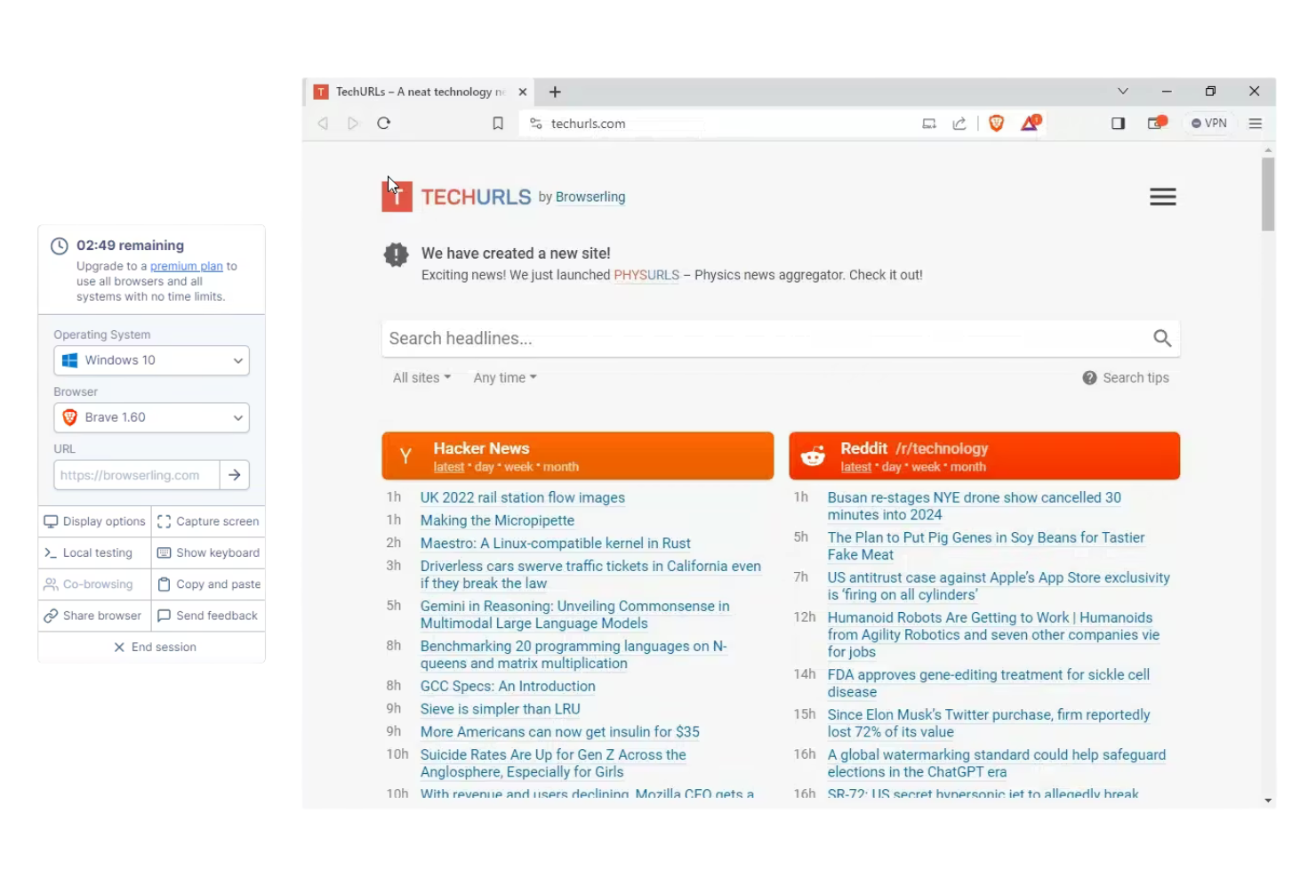 Browserling screenshot - 12 Migliori alternative a BrowserStack per il 2026