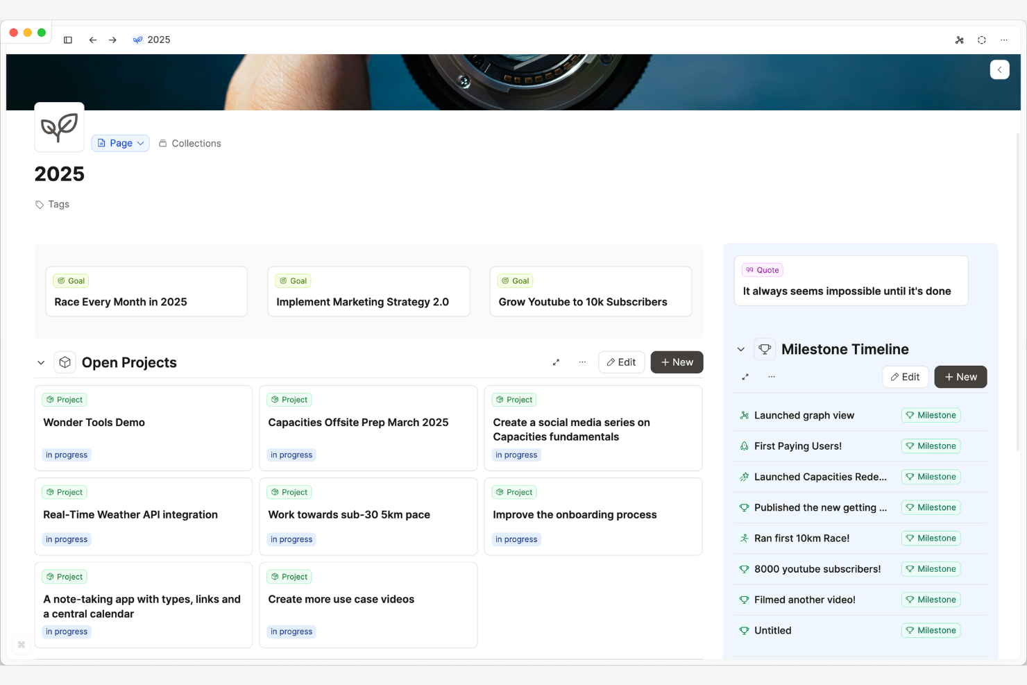 Capacities screenshot - Le 10 migliori alternative a Notion recensite nel 2026